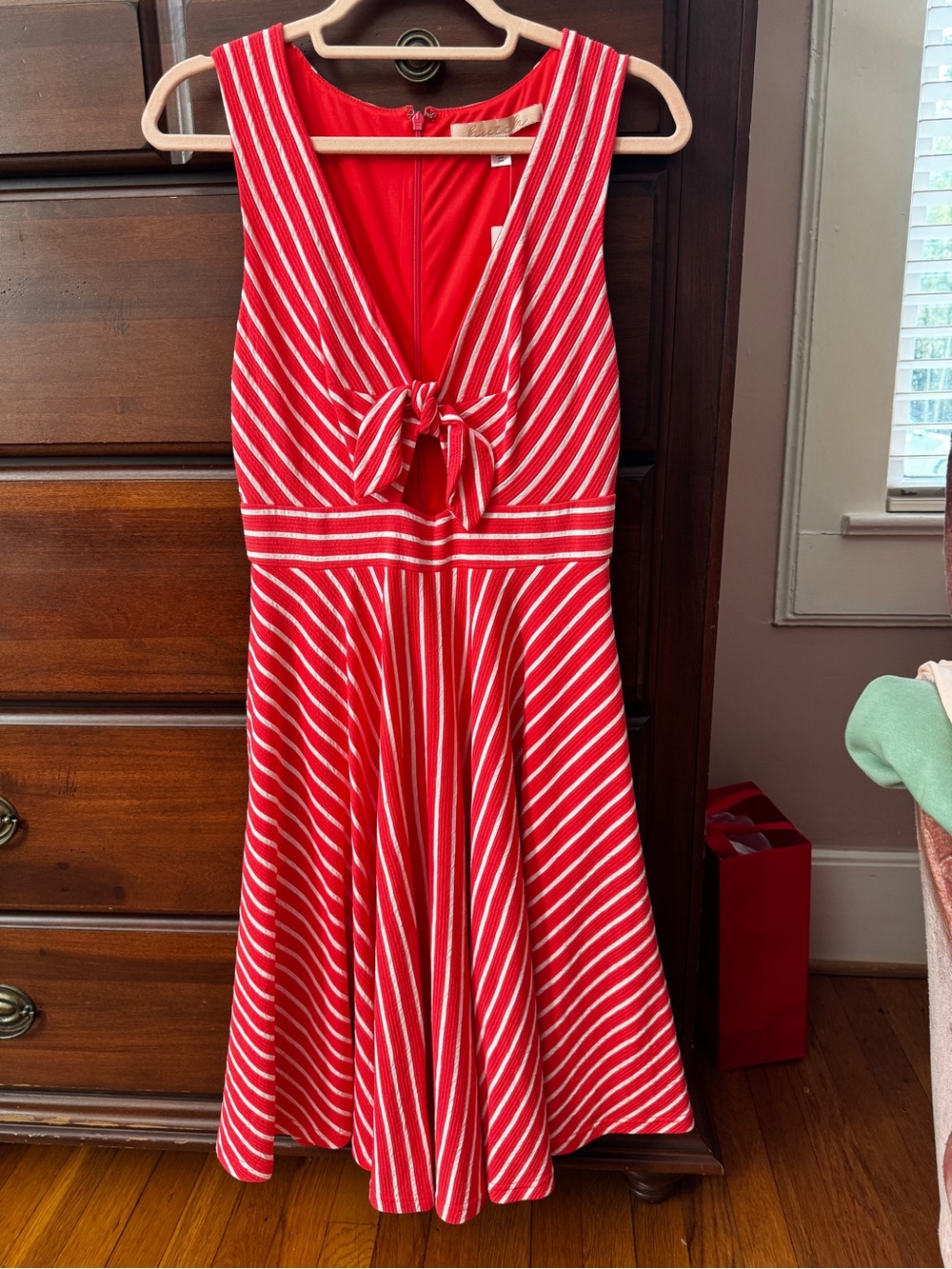 Hutch Coral Striped Tie-Front A-Line Dress NWT
